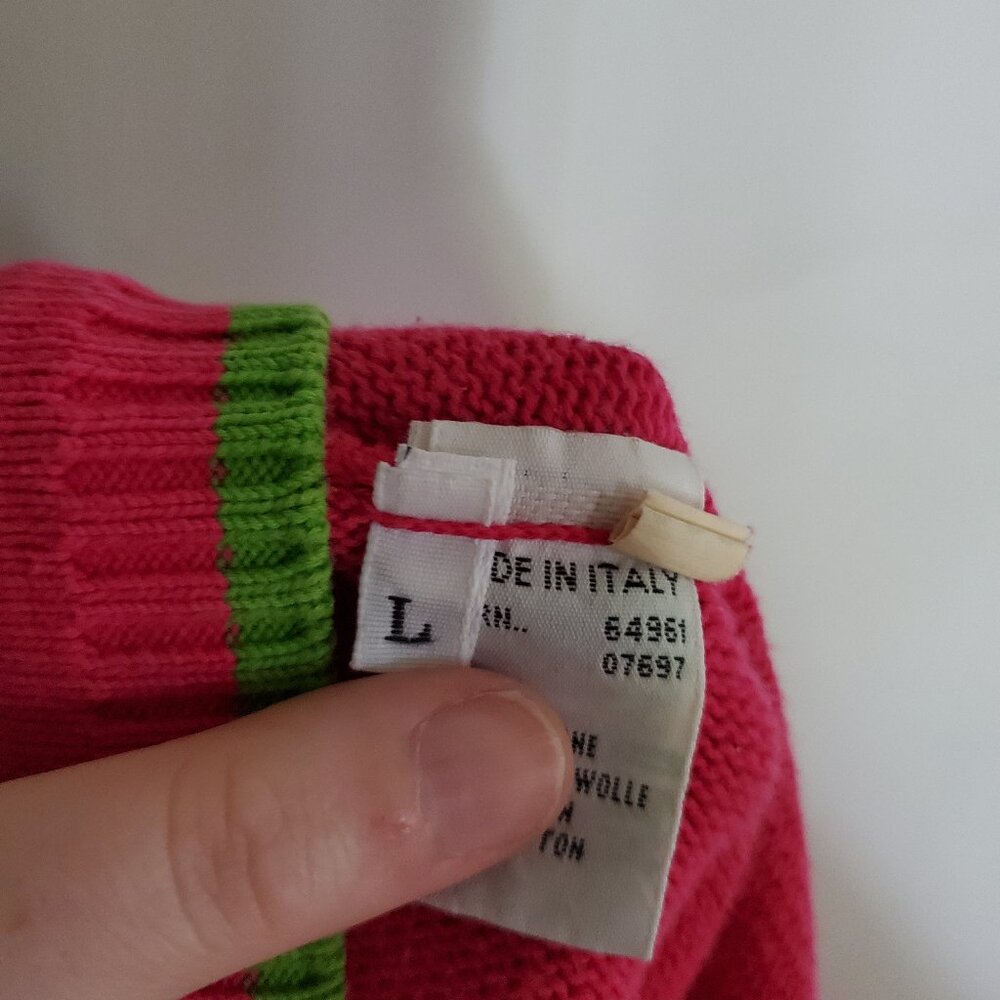 United Colors of Benetton Hot Pink Lime Cardigan Vintage - Picture 4 of 5